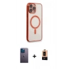 MARSİLYAN™- iPhone 13 Pro Max Kılıf Doruk Minimal - Şeffaf Maxco Cam Ekran Koruyucu + Neon Fosforlu Kamera Lens - MI
