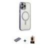 MARSİLYAN™- iPhone 13 Pro Max Kılıf Doruk Minimal - Şeffaf Maxco Cam Ekran Koruyucu + Pembe Renkli Kamera Lens Koruma Cam
