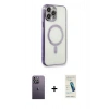 MARSİLYAN™- iPhone 13 Pro Max Kılıf Doruk Minimal - Şeffaf Pasifik Cam Ekran Koruyucu + Neon Fosforlu Kamera Lens - BZ