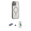 MARSİLYAN™- iPhone 13 Pro Max Kılıf Doruk Minimal - Şeffaf Pasifik Cam Ekran Koruyucu + Renkli Kamera Lens Koruma Cam - PE