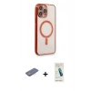 MARSİLYAN™- iPhone 13 Pro Max Kılıf Doruk Minimal - Şeffaf Pasifik Cam Ekran Koruyucu + Renkli Kamera Lens Koruma Cam - PE
