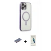 MARSİLYAN™- iPhone 13 Pro Max Kılıf Doruk Minimal - Şeffaf Pasifik Cam Ekran Koruyucu + Renkli Kamera Lens Koruma Cam - PE