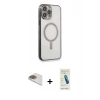 MARSİLYAN™- iPhone 13 Pro Max Kılıf Doruk Minimal - Şeffaf Pasifik Cam Ekran Koruyucu + Pers Alüminyum Kamera Lens - GD