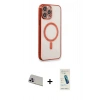 MARSİLYAN™- iPhone 13 Pro Max Kılıf Doruk Minimal - Şeffaf Pasifik Cam Ekran Koruyucu + Rainbow Kamera Lens Koruma Cam - MR