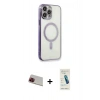 MARSİLYAN™- iPhone 13 Pro Max Kılıf Doruk Minimal - Şeffaf Pasifik Cam Ekran Koruyucu + Rainbow Kamera Lens Koruma Cam - KI