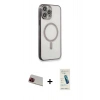 MARSİLYAN™- iPhone 13 Pro Max Kılıf Doruk Minimal - Şeffaf Pasifik Cam Ekran Koruyucu + Rainbow Kamera Lens Koruma Cam - KI