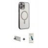 MARSİLYAN™- iPhone 13 Pro Max Kılıf Doruk Minimal - Şeffaf Pasifik Cam Ekran Koruyucu + Rainbow Kamera Lens Koruma Cam - BZ