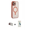 MARSİLYAN™- iPhone 13 Pro Max Kılıf Doruk Minimal - Şeffaf Pasifik Cam Ekran Koruyucu + Rainbow Kamera Lens Koruma Cam - KI