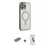 MARSİLYAN™- iPhone 13 Pro Max Kılıf Doruk Minimal - Şeffaf Pasifik Cam Ekran Koruyucu + Renkli Kamera Lens Koruma Cam - YL