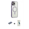 MARSİLYAN™- iPhone 13 Pro Max Kılıf Doruk Minimal - Şeffaf Pasifik Cam Ekran Koruyucu + Renkli Kamera Lens Koruma Cam - YL