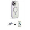 MARSİLYAN™- iPhone 13 Pro Max Kılıf Doruk Minimal - Şeffaf Pasifik Cam Ekran Koruyucu + Renkli Kamera Lens Koruma Cam - SI