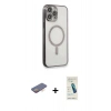 MARSİLYAN™- iPhone 13 Pro Max Kılıf Doruk Minimal - Şeffaf Pasifik Cam Ekran Koruyucu + Renkli Kamera Lens Koruma Cam - TU