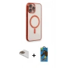 MARSİLYAN™- iPhone 13 Pro Max Kılıf Doruk Minimal - Siyah 18D Cam Ekran Koruyucu + Pers Alüminyum Kamera Lens - GD