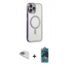 MARSİLYAN™- iPhone 13 Pro Max Kılıf Doruk Minimal - Siyah 18D Cam Ekran Koruyucu + Pers Alüminyum Kamera Lens - SABE