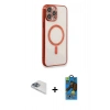 MARSİLYAN™- iPhone 13 Pro Max Kılıf Doruk Minimal - Siyah 18D Cam Ekran Koruyucu + Pers Alüminyum Kamera Lens - SABE