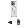 MARSİLYAN™- iPhone 13 Pro Max Kılıf Doruk Minimal - Siyah 18D Cam Ekran Koruyucu + Raze Metal Kamera Lens - GD