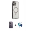 MARSİLYAN™- iPhone 13 Pro Max Kılıf Doruk Minimal - Siyah 3D Antistatik Cam Ekran Koruyucu + Neon Fosforlu Kamera Lens - BZ