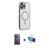 MARSİLYAN™- iPhone 13 Pro Max Kılıf Doruk Minimal - Siyah 3D Antistatik Cam Ekran Koruyucu + Neon Fosforlu Kamera Lens - BZ