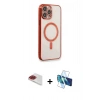 MARSİLYAN™- iPhone 13 Pro Max Kılıf Doruk Minimal - Siyah 3D Antistatik Cam Ekran Koruyucu + Pers Alüminyum Kamera Lens - KI