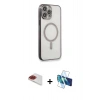 MARSİLYAN™- iPhone 13 Pro Max Kılıf Doruk Minimal - Siyah 3D Antistatik Cam Ekran Koruyucu + Pers Alüminyum Kamera Lens - KI