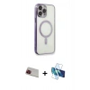 MARSİLYAN™- iPhone 13 Pro Max Kılıf Doruk Minimal - Siyah 3D Antistatik Cam Ekran Koruyucu + Rainbow Kamera Lens Koruma Cam - KI