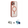 MARSİLYAN™- iPhone 13 Pro Max Kılıf Doruk Minimal - Siyah 3D Antistatik Cam Ekran Koruyucu + Rainbow Kamera Lens Koruma Cam - BZ