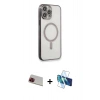 MARSİLYAN™- iPhone 13 Pro Max Kılıf Doruk Minimal - Siyah 3D Antistatik Cam Ekran Koruyucu + Rainbow Kamera Lens Koruma Cam - KI