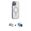 MARSİLYAN™- iPhone 13 Pro Max Kılıf Doruk Minimal - Siyah 3D Antistatik Cam Ekran Koruyucu + Rainbow Kamera Lens Koruma Cam - REGD