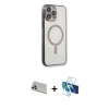 MARSİLYAN™- iPhone 13 Pro Max Kılıf Doruk Minimal - Siyah 3D Antistatik Cam Ekran Koruyucu + Rainbow Kamera Lens Koruma Cam - REGD