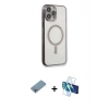 MARSİLYAN™- iPhone 13 Pro Max Kılıf Doruk Minimal - Siyah 3D Antistatik Cam Ekran Koruyucu + Shine Kamera Lens Koruma Cam - GI