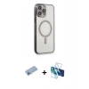 MARSİLYAN™- iPhone 13 Pro Max Kılıf Doruk Minimal - Siyah 3D Antistatik Cam Ekran Koruyucu + Shine Kamera Lens Koruma Cam - MI
