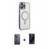 MARSİLYAN™- iPhone 13 Pro Max Kılıf Doruk Minimal - Siyah 3D Antistatik Hayalet Cam Ekran Koruyucu + Neon Fosforlu Kamera Lens - BZ