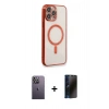 MARSİLYAN™- iPhone 13 Pro Max Kılıf Doruk Minimal - Siyah 3D Antistatik Hayalet Cam Ekran Koruyucu + Neon Fosforlu Kamera Lens - BZ