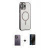 MARSİLYAN™- iPhone 13 Pro Max Kılıf Doruk Minimal - Siyah 3D Antistatik Hayalet Cam Ekran Koruyucu + Neon Fosforlu Kamera Lens - BZ