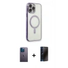 MARSİLYAN™- iPhone 13 Pro Max Kılıf Doruk Minimal - Siyah 3D Antistatik Hayalet Cam Ekran Koruyucu + Neon Fosforlu Kamera Lens - MI