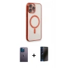 MARSİLYAN™- iPhone 13 Pro Max Kılıf Doruk Minimal - Siyah 3D Antistatik Hayalet Cam Ekran Koruyucu + Neon Fosforlu Kamera Lens - MI