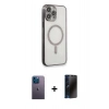 MARSİLYAN™- iPhone 13 Pro Max Kılıf Doruk Minimal - Siyah 3D Antistatik Hayalet Cam Ekran Koruyucu + Neon Fosforlu Kamera Lens - MI