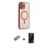 MARSİLYAN™- iPhone 13 Pro Max Kılıf Doruk Minimal - Siyah 3D Antistatik Hayalet Cam Ekran Koruyucu + Shine Kamera Lens Koruma Cam - PE