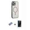 MARSİLYAN™- iPhone 13 Pro Max Kılıf Doruk Minimal - Siyah 3D Antistatik Hayalet Cam Ekran Koruyucu + Shine Kamera Lens Koruma Cam - PE