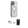 MARSİLYAN™- iPhone 13 Pro Max Kılıf Doruk Minimal - Siyah 3D Antistatik Hayalet Cam Ekran Koruyucu + Pers Alüminyum Kamera Lens - SABE