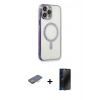 MARSİLYAN™- iPhone 13 Pro Max Kılıf Doruk Minimal - Siyah 3D Antistatik Hayalet Cam Ekran Koruyucu + Renkli Kamera Lens Koruma Cam - TU