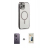 MARSİLYAN™- iPhone 13 Pro Max Kılıf Doruk Minimal - Siyah 6D Mat Seramik Hayalet Nano Ekran Koruyucu + Neon Fosforlu Kamera Lens - BZ