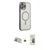MARSİLYAN™- iPhone 13 Pro Max Kılıf Doruk Minimal - Siyah 6D Mat Seramik Hayalet Nano Ekran Koruyucu + Rainbow Kamera Lens Koruma Cam - BZ