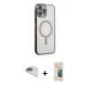 MARSİLYAN™- iPhone 13 Pro Max Kılıf Doruk Minimal - Siyah 6D Mat Seramik Hayalet Nano Ekran Koruyucu + Gold Pers Alüminyum Kamera Lens