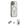 MARSİLYAN™- iPhone 13 Pro Max Kılıf Doruk Minimal - Siyah 6D Mat Seramik Hayalet Nano Ekran Koruyucu + Shine Kamera Lens Koruma Cam - PE