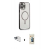 MARSİLYAN™- iPhone 13 Pro Max Kılıf Doruk Minimal - Siyah 6D Mat Seramik Hayalet Nano Ekran Koruyucu + Pers Alüminyum Kamera Lens - SABE