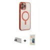 MARSİLYAN™- iPhone 13 Pro Max Kılıf Doruk Minimal - Siyah 6D Mat Seramik Hayalet Nano Ekran Koruyucu + Rainbow Kamera Lens Koruma Cam - MR