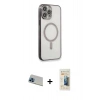 MARSİLYAN™- iPhone 13 Pro Max Kılıf Doruk Minimal - Siyah 6D Mat Seramik Hayalet Nano Ekran Koruyucu + Rainbow Kamera Lens Koruma Cam - MI