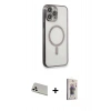 MARSİLYAN™- iPhone 13 Pro Max Kılıf Doruk Minimal - Siyah Bilvis 3D Cam Ekran Koruyucu + Rainbow Kamera Lens Koruma Cam - BZ