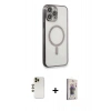 MARSİLYAN™- iPhone 13 Pro Max Kılıf Doruk Minimal - Siyah Bilvis 3D Cam Ekran Koruyucu + Shine Kamera Lens - GD